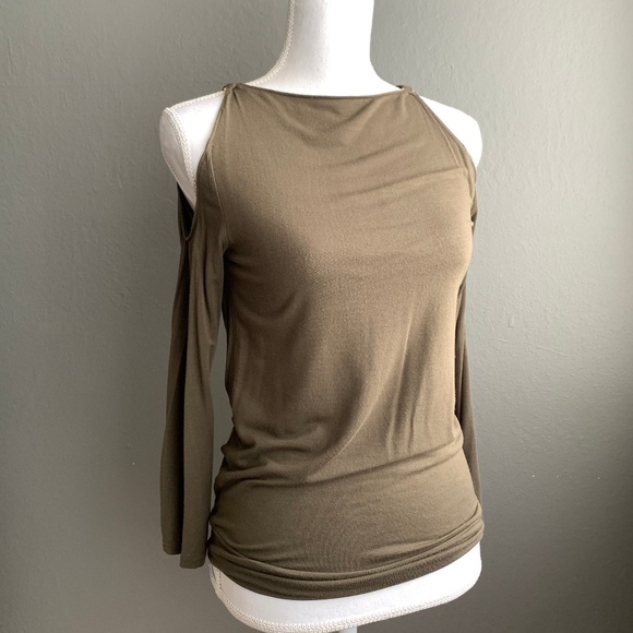 Vivayou Tops - SOLD! Army Green Cold Shoulder Blouse